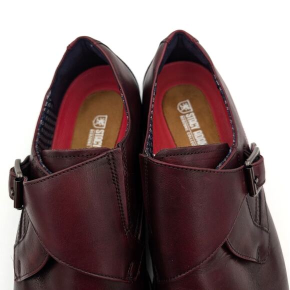 $120 Stacy Adams Karcher Plain Toe Monk Strap Shoes Burgundy Size US10.5M EU43 - Picture 14 of 14